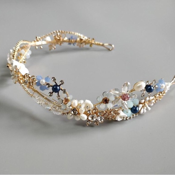 Blue Floral Garden Crystal Headband main image 4